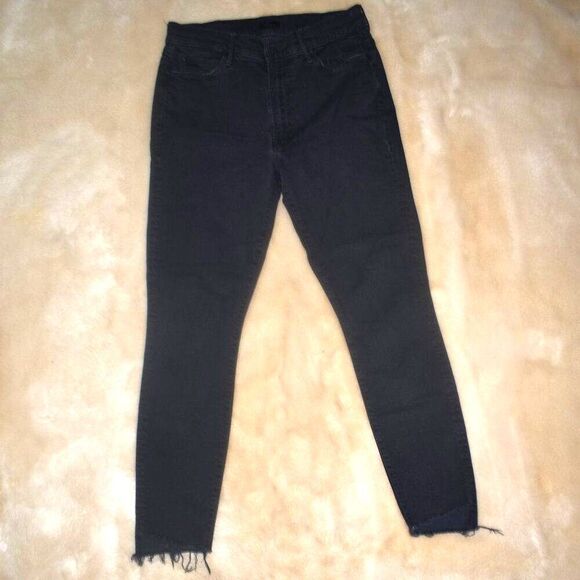 Mother Stunner Ankle Fray Jeans Black Size 29 Distressed Cropped Stretch - Picture 4 of 15